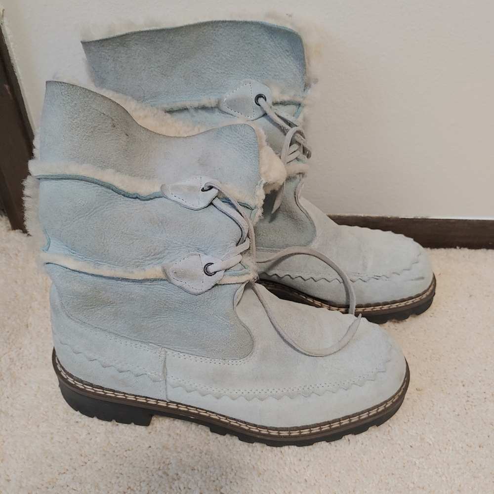 Baby blue suede boots